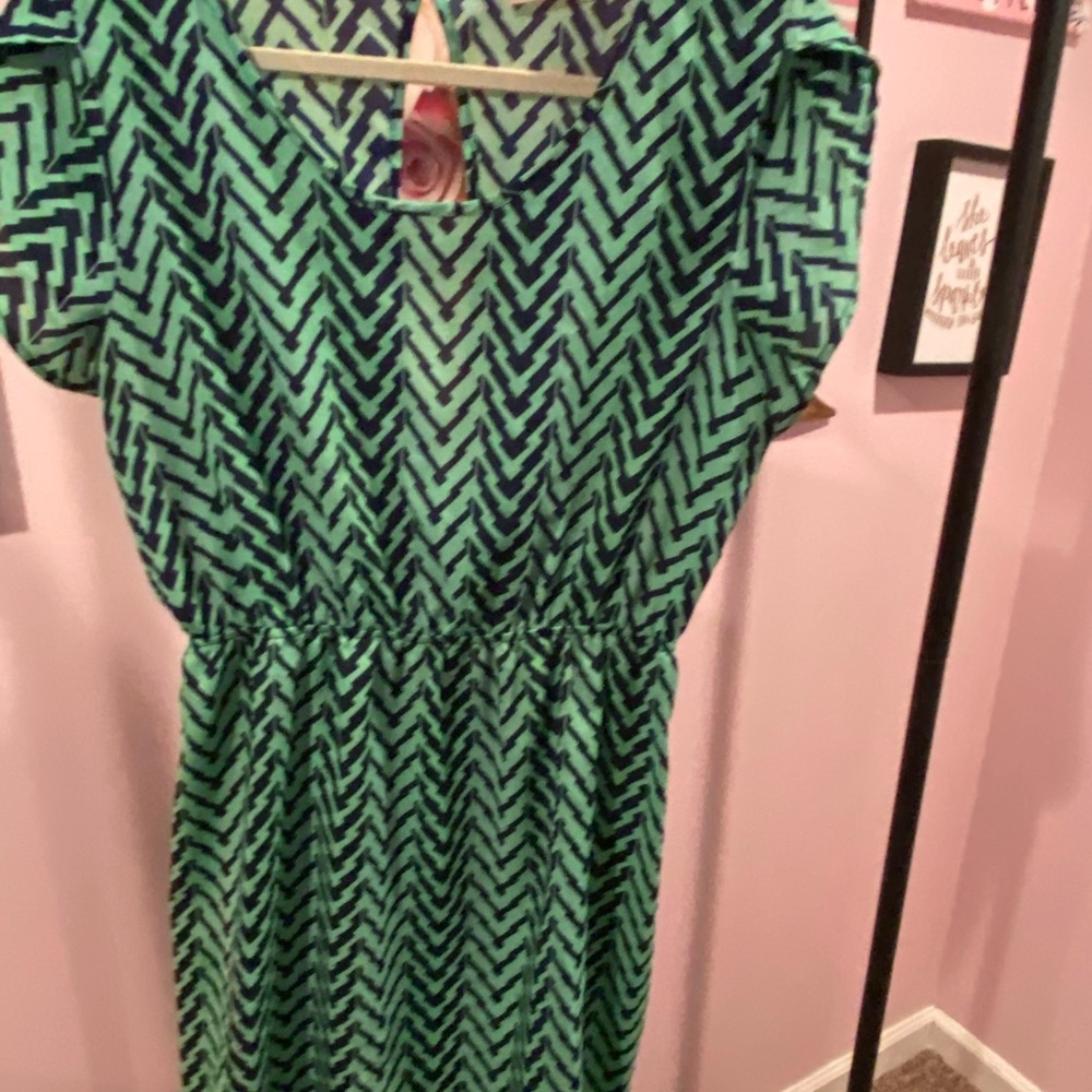 Green and Navy open back short dress